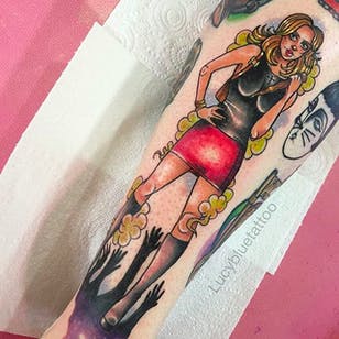 Slayer Pinup Tattoo por Lucy Blue @Lucybluetattoo #Lucybluetattoo #Neotraditional #pinup #pinupgirl #pinuptattoo #girltattoo #BlueCardinal #Manchester #UK #slayer