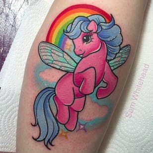 Fairy Pony Tattoo por Sam Whitehead @Samwhiteheadtattoos #Samwhiteheadtattoos #Colorful #Girly #Girlytattoo #Neotraditional #Blindeyetattoocompany #Leeds #UK #Fairy #Pony #Rainbow