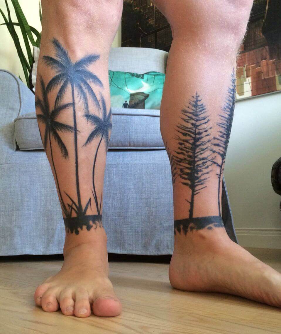 tatuaje de pierna de palmera