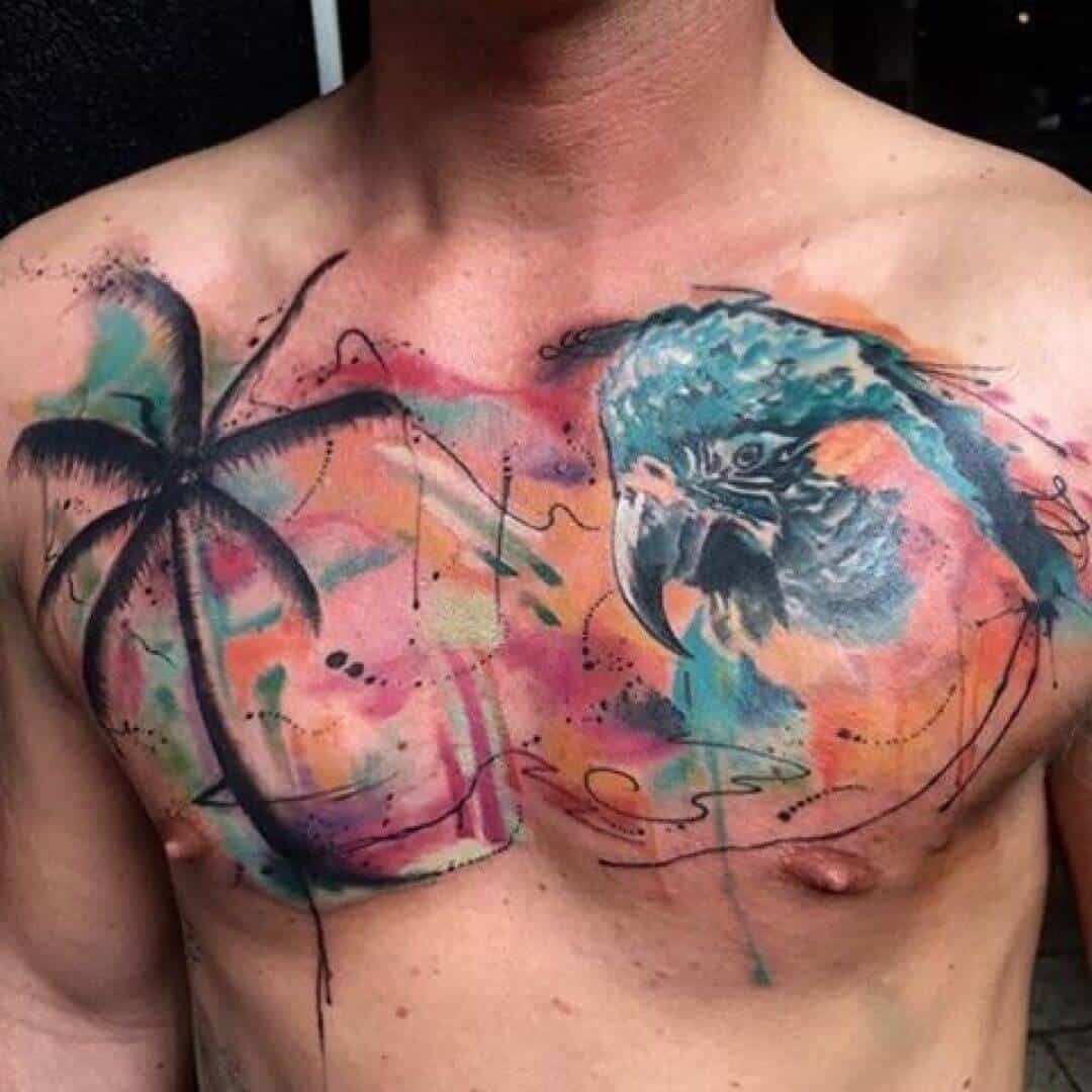 tatuaje de palmera en el pecho