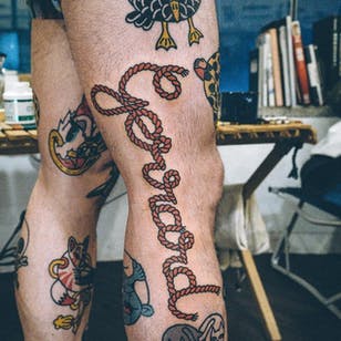 Tatuaje de cuerda Gerrard de Woohyun Heo #WoohyunHeo #rope #traditional #letters #Gerrard #Liverpool (Foto: Instagram)