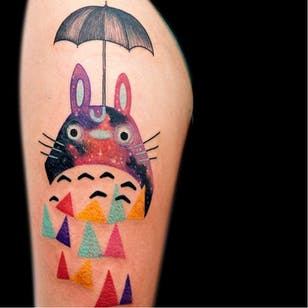Totoro tattoo by Loreprod #Loreprod #surrealistic #graphic #totoro #rabbit #umbrella