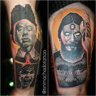 Tatuajes de Hitchcock y Rasputin de Tin Machado #TinMachado #graphic #Hitchcock #Rasputin #portrait