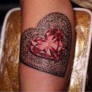 Crystal Heart and Lace Tattoo #Crystal #Lace #Diamond #Heart #CrystalHeartTattoo #DiamondHeartTattoo