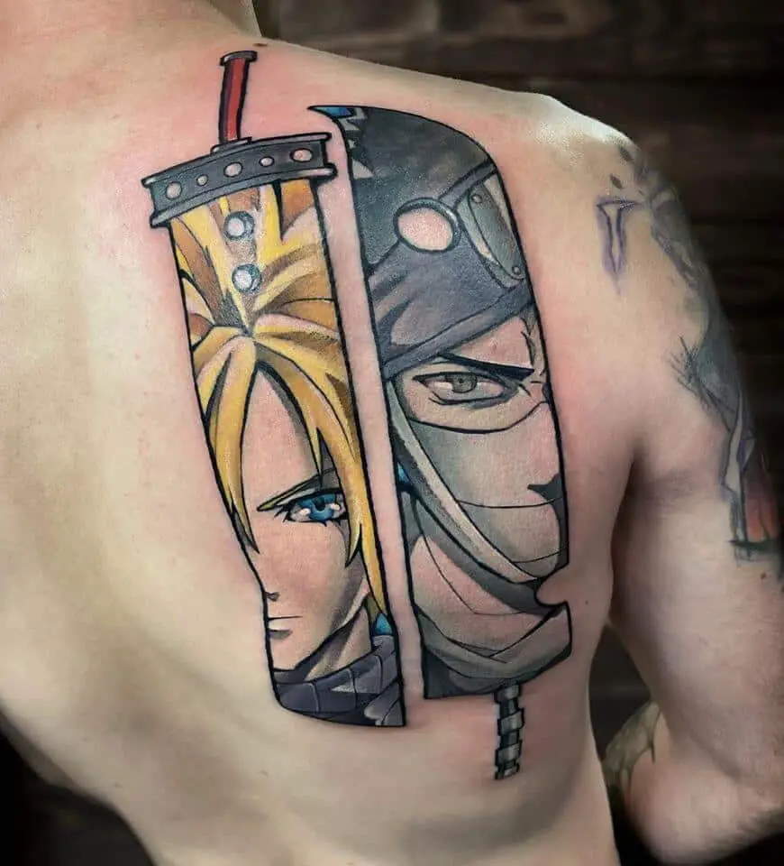 tatuaje ff7 en la espalda