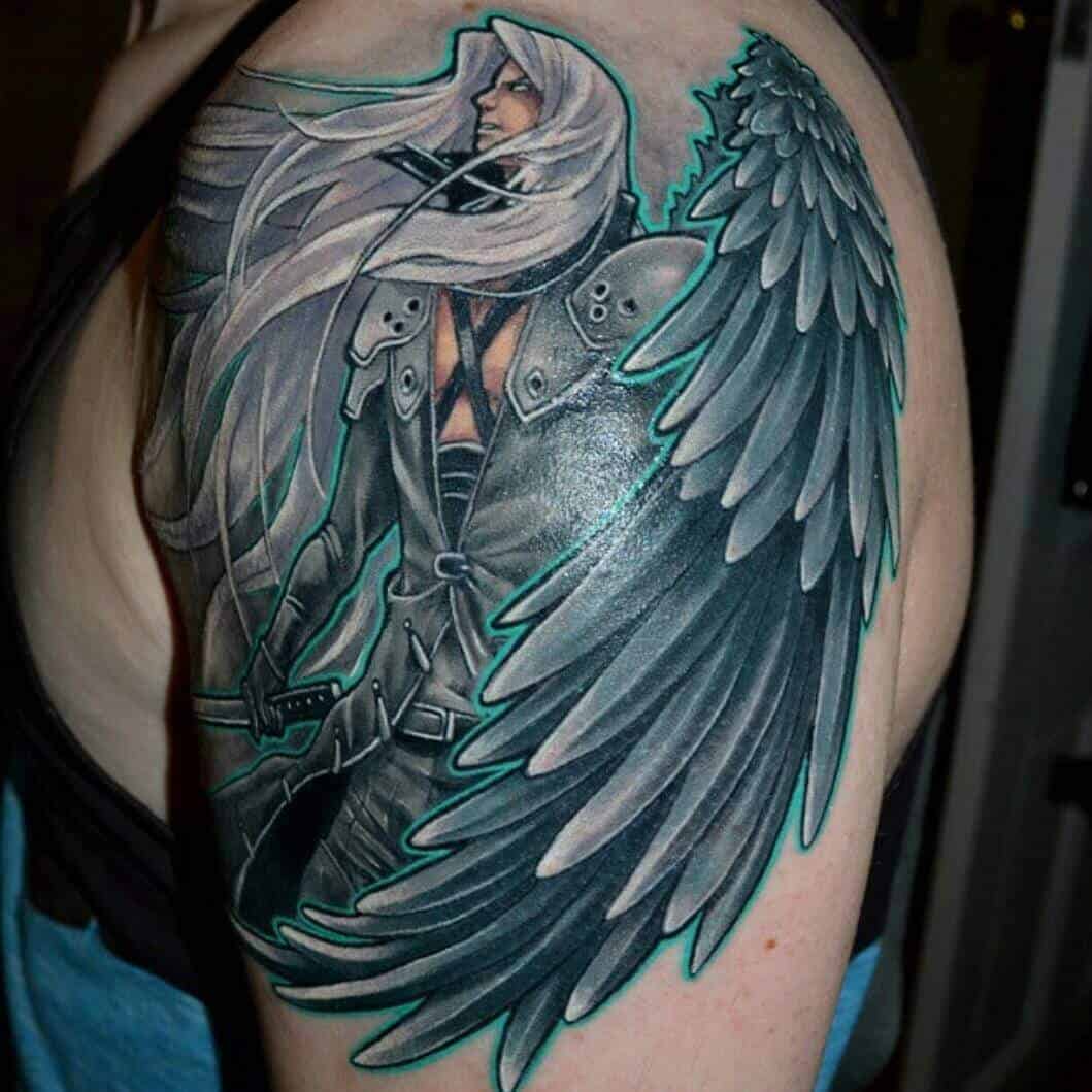 tatuaje de sephiroth en el brazo