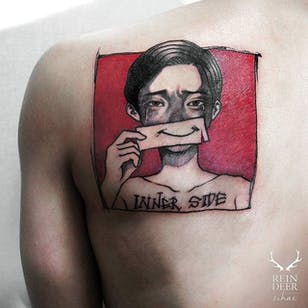 Tatuaje de ilustración negro y rojo de Zihae.  # corea del sur # corea del sur #zihae #blackandred #rojo # ilustrativo