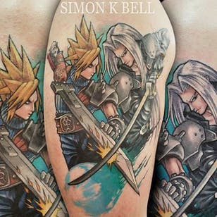 Tatuaje Sephiroth vs Cloud Strife de Simon K Bell.  #ff # ff7 #finalfantasy #videogame #sephiroth #cloudstrife #character #SimonKBell