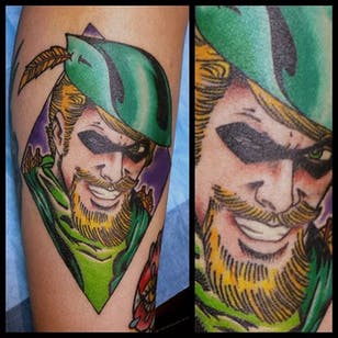 Green Arrow Tattoo por Steve Rieck #GreenArrow #ComicBookTattoo #ComicBook #Comics #Superhero #SteveRieck