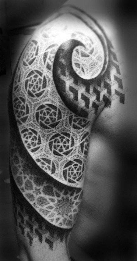 Tatuaje dotwork.  Artista desconocido #dotwork #mandala #geometry #geometric