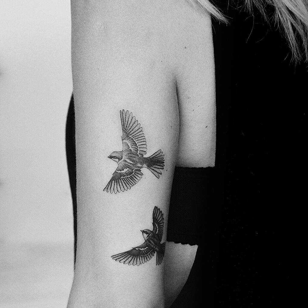 tatuaje de gorrión en el brazo
