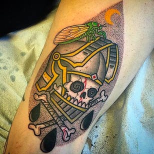 Tattoo by Destroytroy #Skull #armor #grasshopper #moon #bones #dotwork #Destroytroy