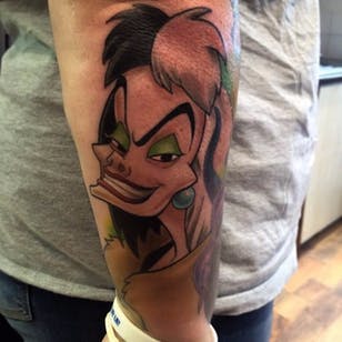 Tatuaje Cruella Devil por Jordan Baker #DisneyVillain #Disney #CruellaDevil #JordanBaker