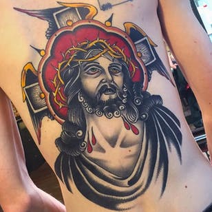 Tatuaje de Cristo por Herb Auerbach #traditional #colortraditional #HerbAuerbach