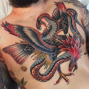Tatuaje serpiente águila por Herb Auerbach #traditional #colortraditional #HerbAuerbach