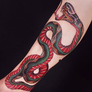 Tatuaje de serpiente por Herb Auerbach #traditional #colortraditional #HerbAuerbach