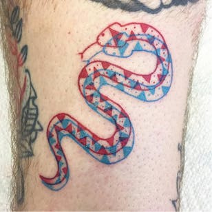 Tatuaje de serpiente de Winston the Whale #WinstontheWhale #anaglyph # 3D #redink #blueink #snake