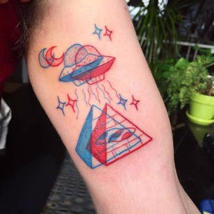 Por Winston the Whale #WinstontheWhale #anaglyph # 3D #ufo #pyramid #redink #blueink