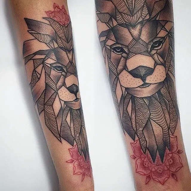 Tatuaje Geométrico León por Emma Thorne