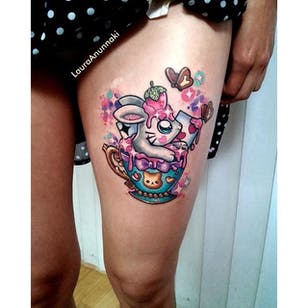 Tatuaje de conejito kawaii de Laura Anunnaki.  #kanin #rabbit #cute #kawaii #teacup #bunnytattoo #LauraAnunnaki