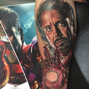 Tatuaje de Iron Man de Kristian Kimonides.  #marvel #superhero #jernmanden #komisk #movie #tonystark #KristianKimonides