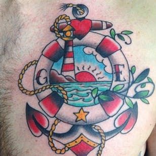 Tatuaje de aro salvavidas, artista desconocido #lifebow # náutico # marítimo # tradicional