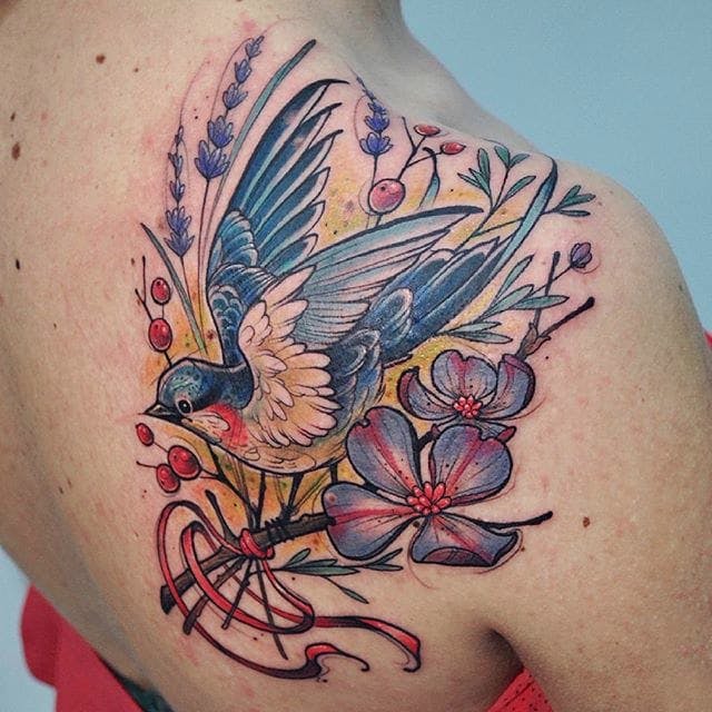 Tatuaje de pájaro.  #KatiBerinkey #bird #sketch #sketchtattoo #sketchstyletattoo