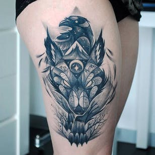 Tatuaje de zorro misterioso.  #KatiBerinkey #mystic #fox #sketchtattoo #sketchstyletattoo #foxtattoo
