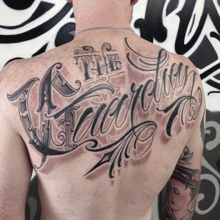 The Guardian Lettering Tattoo por Sam Taylor @SamTaylorTattoos #SamTaylorTattoos #Southsidecustomlettering #Black #Lettering #LetteringTattoo #Australia #TheGuardian