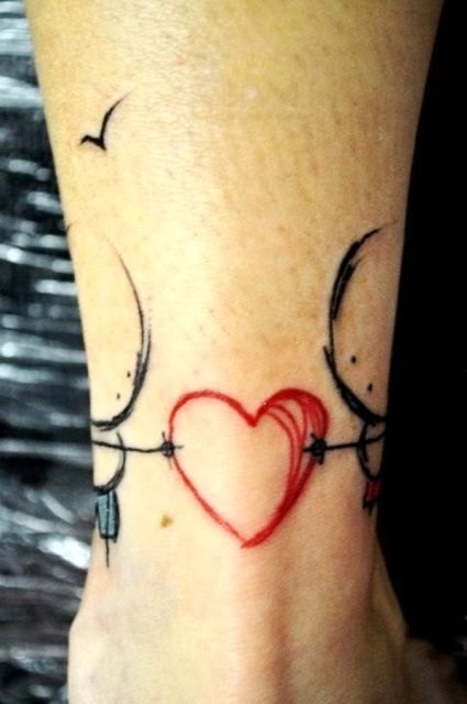 Palo, gente, corazón, tatuaje
