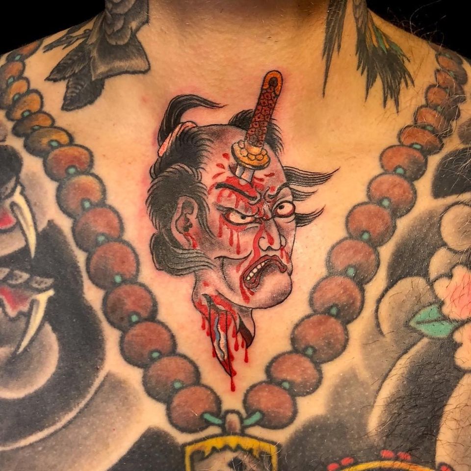 Tatuaje Namakubi por David Sena #davidsena #senaspace #namakubi #severedhead #japanese #blood #chest