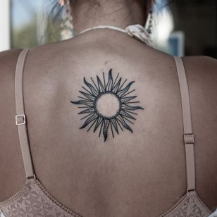 Sun tattoo by Migdy #Migdy #illustrative #linework #fineline #blackwork #sun #minimal #backtattoo 