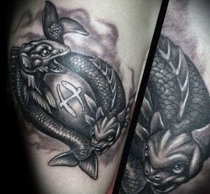 Diseños de tatuaje de brazo de pez de pez sombreado para hombres comprimidos