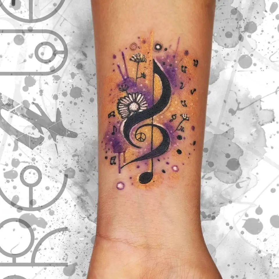 Tatuaje de acuarela de Alex Prequel #AlexPrequel #watercolor #abstract #illustrative #color #musicnote #note #Music