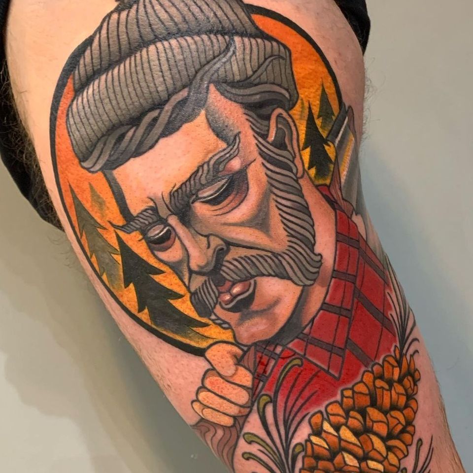 Tatuaje de leñador por Tony Firstbrook