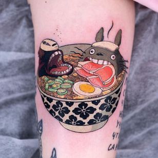 Studio Ghibli tattoo of Oozy #Oozy #studioghibli #anime #manga #noface #totoro #food #frame # fideos # Huevos