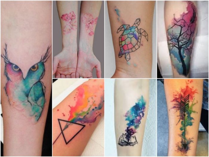 Tatuaje de acuarela para mujer - Tatuajes de acuarela en el brazo - Tatuaje en el brazo para mujer - Tatuaje de búho en el brazo