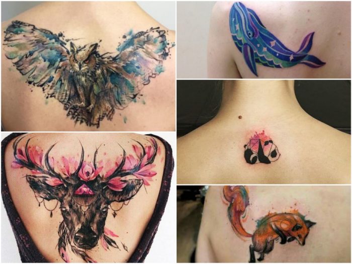 Tatuaje de acuarela para mujer - tatuajes de acuarela con animales - tatuaje de espalda para mujer