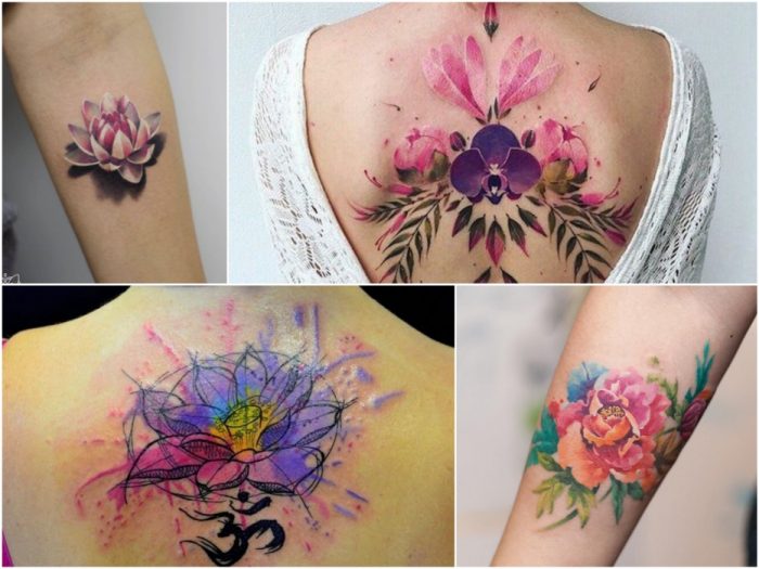 Tatuaje de acuarela para mujer - tatuajes de acuarela con flores - tatuaje de color para mujer
