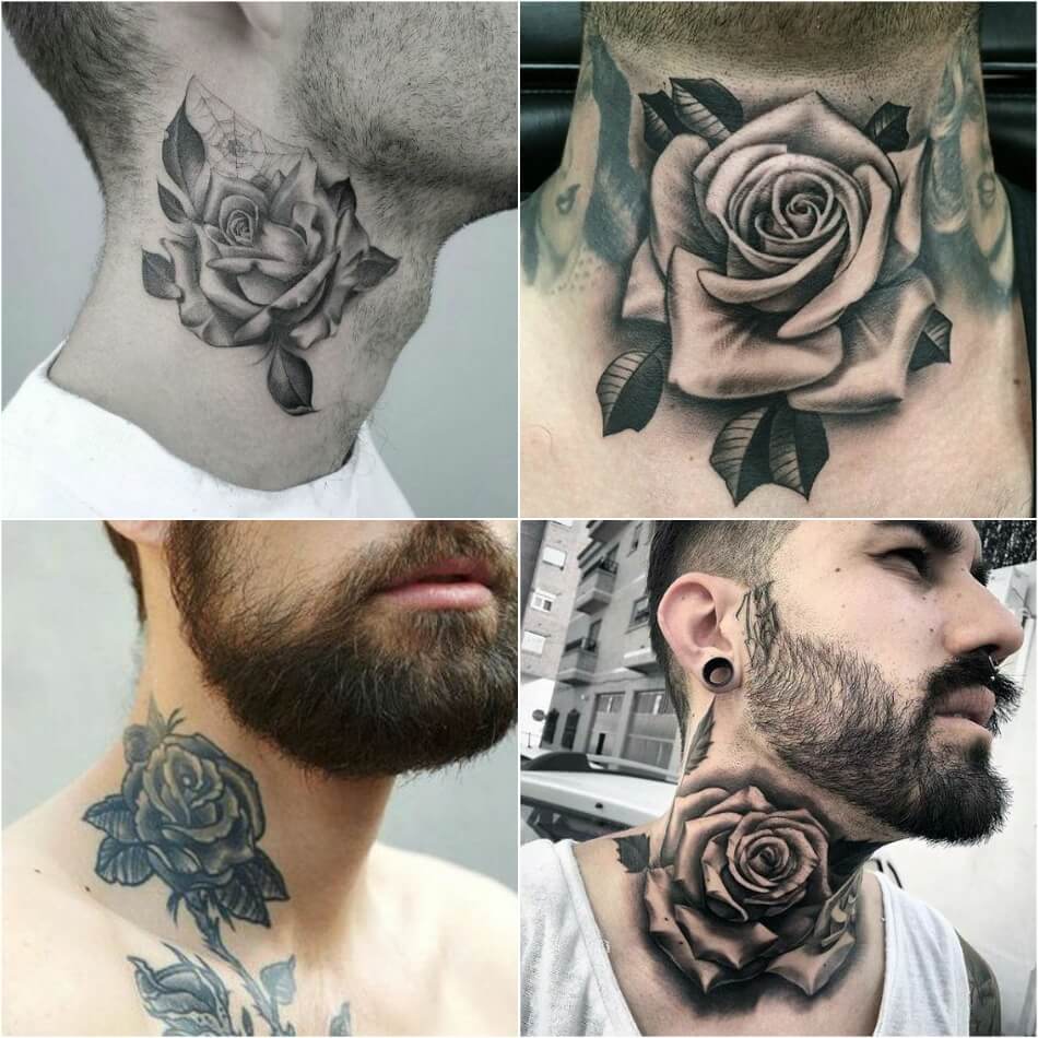 Tatuajes de cuello para hombres - Tatuaje de rosa en el cuello para hombres - Tatuaje de rosa en el cuello para hombres 