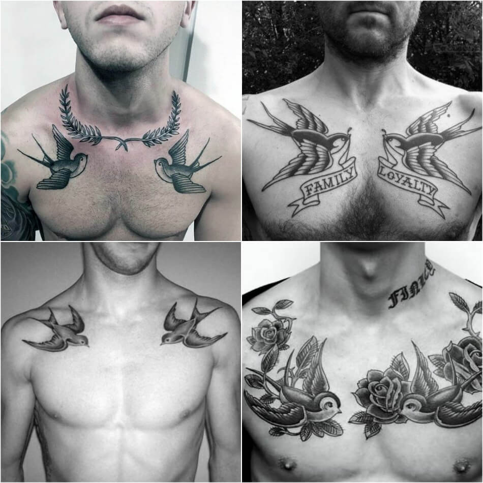 Tatuajes de golondrinas para hombres - Tatuaje de golondrina para hombres - Tatuaje de golondrina en el pecho 