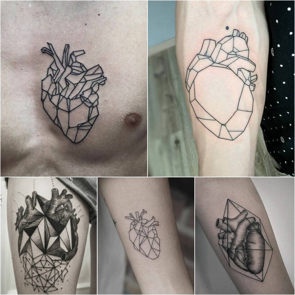 Tatuaje de corazón - Tatuaje de corazón geométrico - Tatuaje de corazón geométrico 