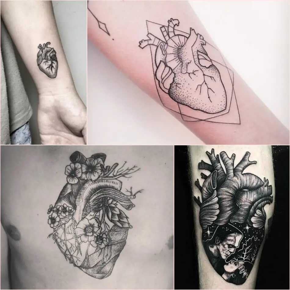 Tatuaje de corazón - tatuaje de corazón en blanco y negro 