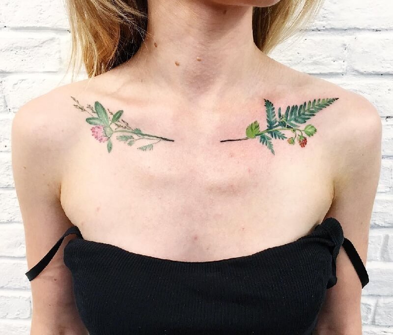 Tatuaje de clavícula para niñas - Tatuaje de flor de clavícula - Flores de tatuaje de clavícula femenina 