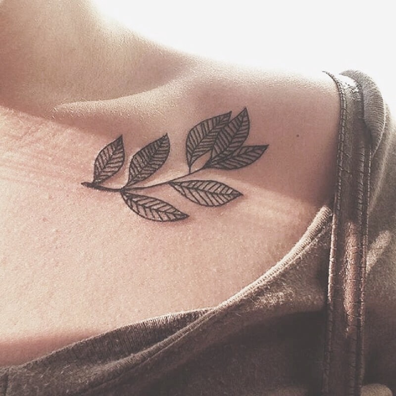 Tatuaje de clavícula femenina - Tatuaje de ramita de clavícula 